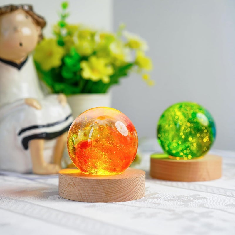 ZEERSHEE 2Pcs Led Wood Display Stand for 3D Crystal Glass 2.7in Resin Art Light Wooden Lamp Base for Crystals LED Round Display Pedestal - Image 4